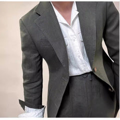 Spring Pure Linen Suit Men's Solid Color