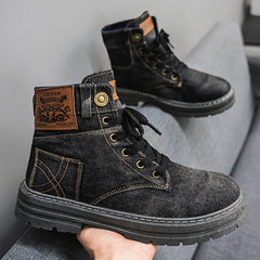 Men's Mid-Top Denim Casual All-Matching Work Clothes Martin Boots