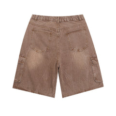 Distressed Washed Denim Cargo Pants Shorts For Men