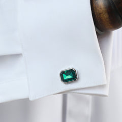 Men's Shirt Button Cuff Emerald Glass Cufflinks