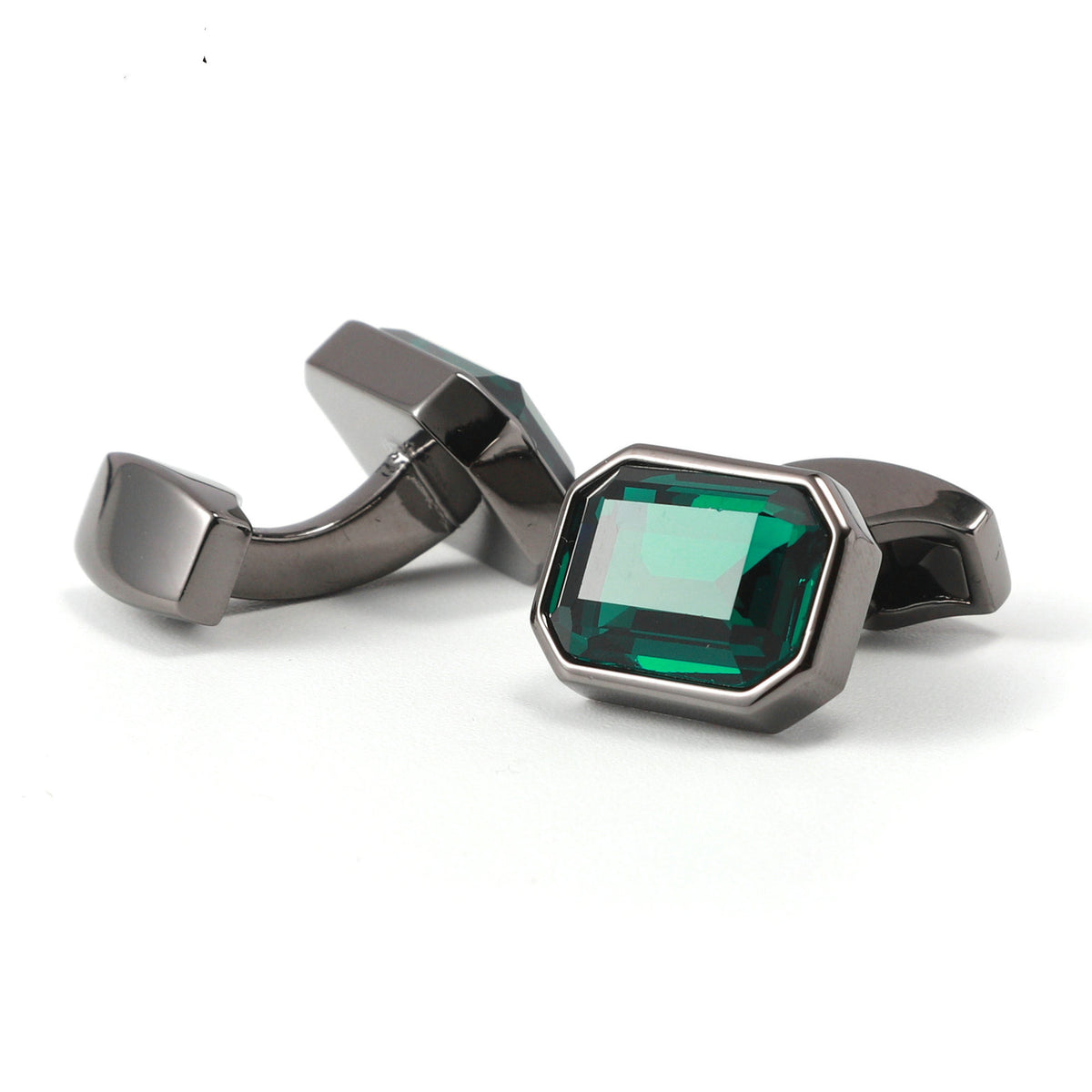 Men's Shirt Button Cuff Emerald Glass Cufflinks
