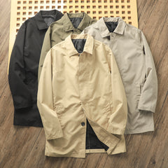 Solid Color Casual Polo Collar Mid-length Trench Coat Men