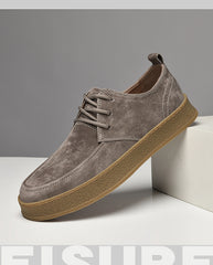 Men’s Casual Smart Flat Shoes – Spring Matte Leather Lace-Up Sneakers