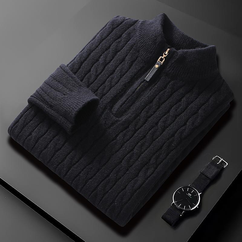 Men's Fall Winter Half Zip Sweater Diamond Lattice Sweater
