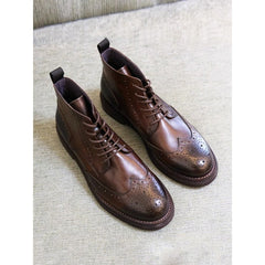 Trendy Casual Platform Oxford Pattern Leather Boots