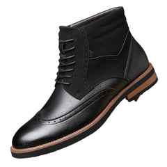 Men’s British Style Retro Martin Boots – Mid-Top Carved Leather Casual Footwear