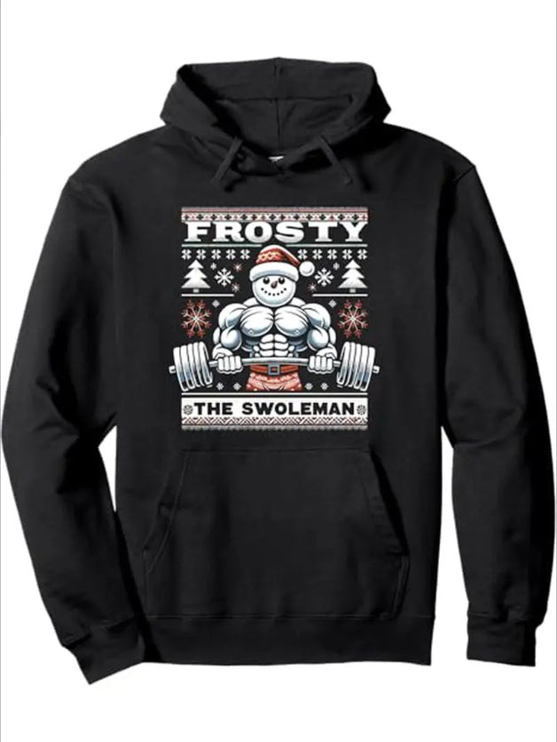 Frosty The Swoleman Ugly Christmas Gym Lover Xmas Pullover Hoodie For Men