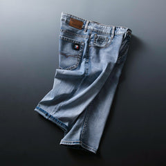 Summer Thin Light Blue High Stretch Denim Shorts Men