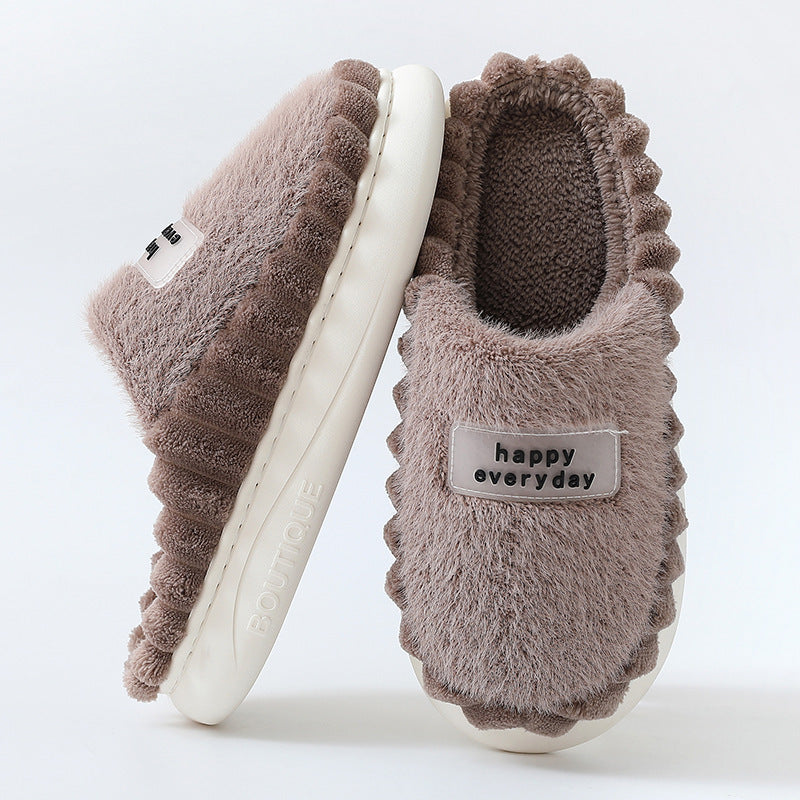 Men’s Winter Fleece Slippers – Thick-Soled Color-Block Indoor Shoes