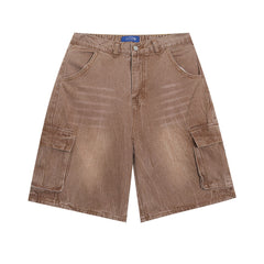 Distressed Washed Denim Cargo Pants Shorts For Men