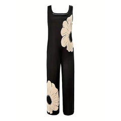 Women’s Square Neck Sleeveless Jumpsuit  Beautiful Floral Print Romper for Comfortable Spring & Summer Casual Wear