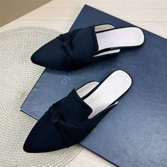 Bow Toe Korean Style Simple Pointed Flat Lazy Half Slippers