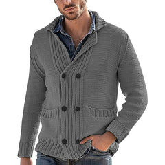 Men's Fashion Solid Color Lapel Long Sleeve Knit Acrylic Sweater