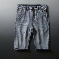 Summer Thin Light Blue High Stretch Denim Shorts Men