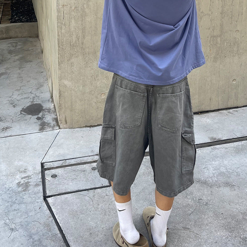 American Retro Washed Denim Shorts Men