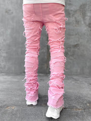 Men’s Ripped Stacked Jeans – Skinny Fit Distressed Denim Pants