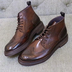 Trendy Casual Platform Oxford Pattern Leather Boots