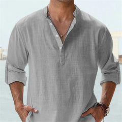 Casual Loose Lapel Cotton Long Sleeve Solid Color Men's Shirt