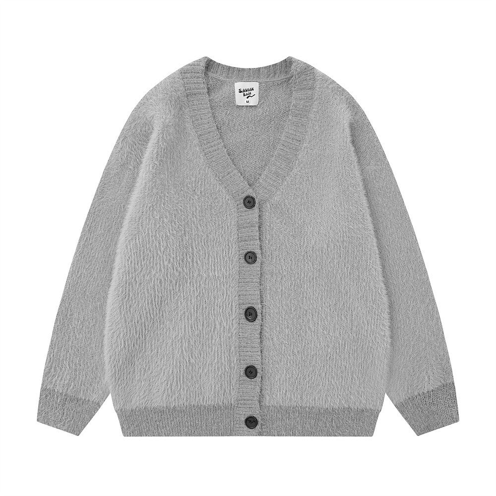 Solid Color Loose Cardigan Sweater Men