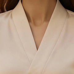 Women’s Elegant V-Neck Blouse Solid Color Long Sleeve Dress Shirt for Office & Casual Wear