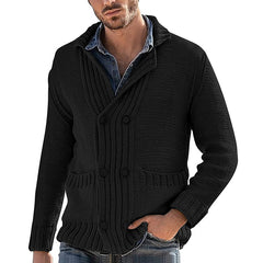Men's Fashion Solid Color Lapel Long Sleeve Knit Acrylic Sweater