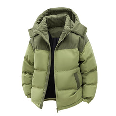 Cotton-Padded Coat with Detachable Hat-Thickened Patchwork Jacket for Couples, Color-Contrast