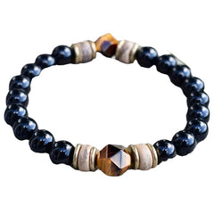 Men’s Tiger Eye & Cut Obsidian Bracelet – Luxury Natural Stone Beaded Jewelry