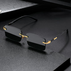 Sun Protection Fashion Rimless Crystal Travel Sunglasses For Men
