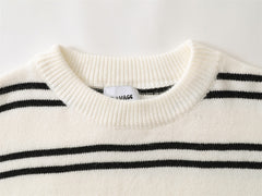 Striped Round Neck Knitted Sweater Men's Loose