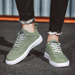 Men’s Lace-Up Canvas Sneakers – Letter Print Platform Shoes