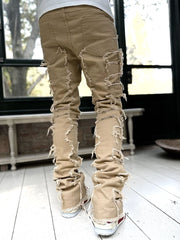 Men’s Ripped Stacked Jeans – Skinny Fit Distressed Denim Pants