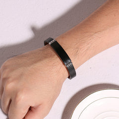 Men’s Stainless Steel Bent Leather Bracelet – Modern Minimalist Fashion Jewelry