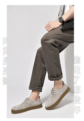 Men’s Casual Smart Flat Shoes – Spring Matte Leather Lace-Up Sneakers