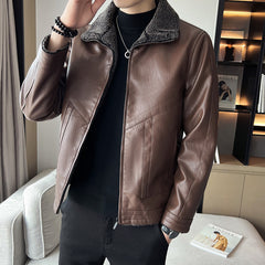 Hong Kong Style Velvet Padded Plus Size Men's Leather Jacket