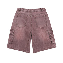 Distressed Washed Denim Cargo Pants Shorts For Men